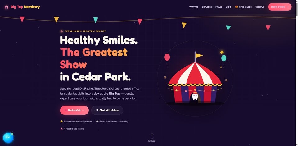 Big Top Dentistry — new site built by Always On Autopilot